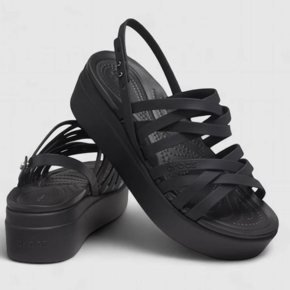 Crocs Brooklyn Low Wedge Strappy Black Sandals Size 9 Women’s Spring Summer
